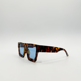 Chunky Oversize square Sunglasses in Tortoiseshell with Blue Lenses - svnx