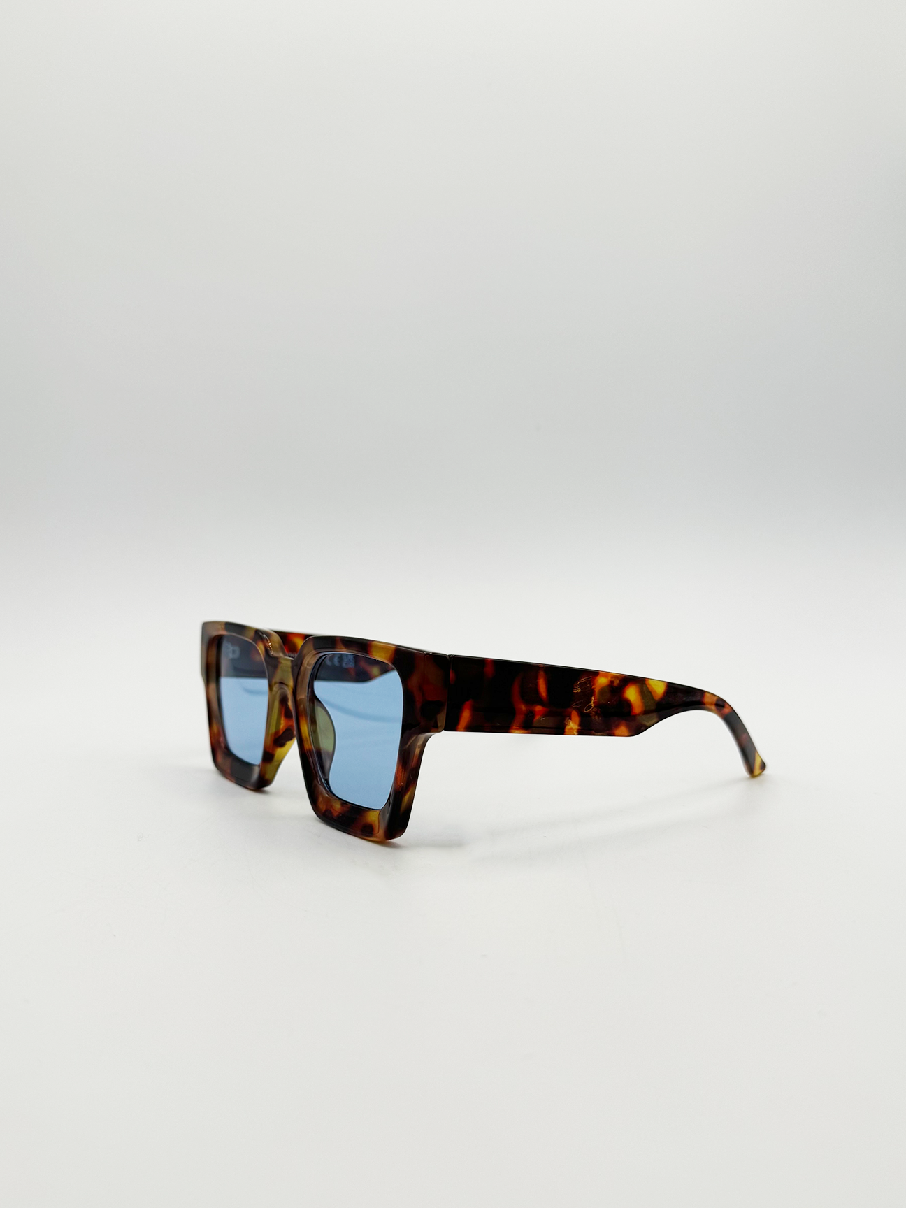 Chunky Oversize square Sunglasses in Tortoiseshell with Blue Lenses - svnx