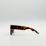 Chunky Oversize square Sunglasses in Tortoiseshell with Blue Lenses