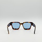 Chunky Oversize square Sunglasses in Tortoiseshell with Blue Lenses