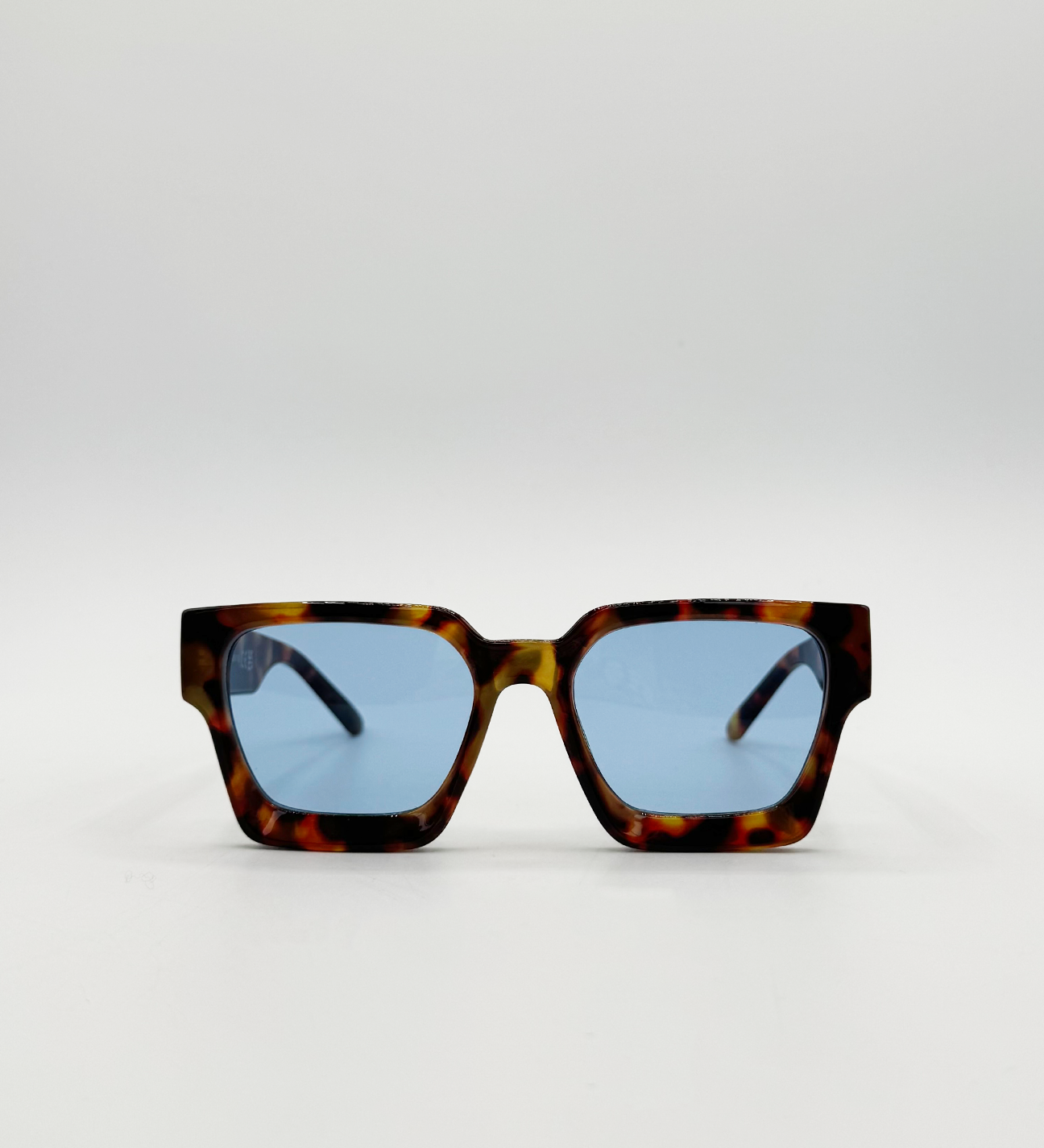 Chunky Oversize square Sunglasses in Tortoiseshell with Blue Lenses - svnx