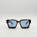 Chunky Oversize square Sunglasses in Tortoiseshell with Blue Lenses - svnx