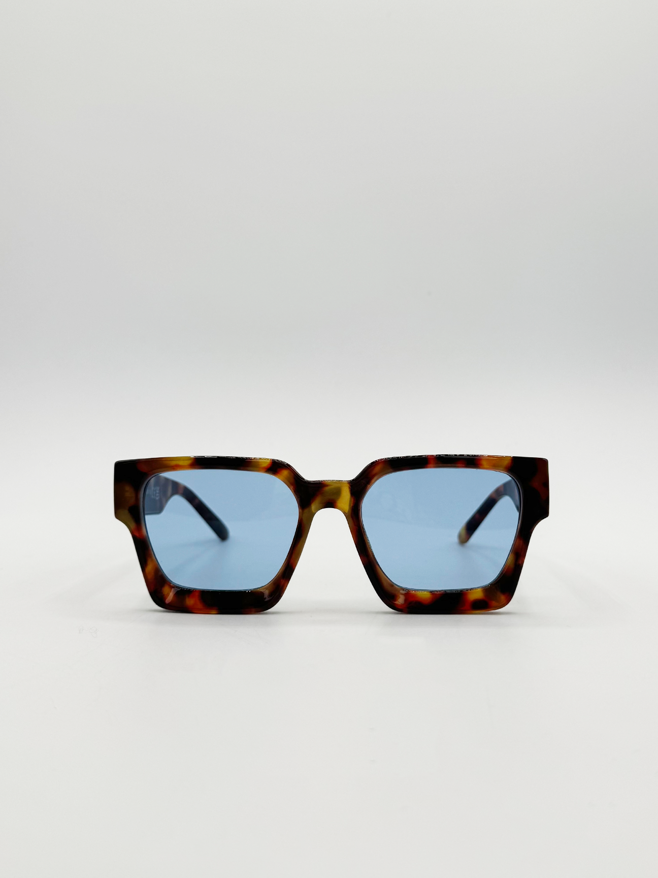Chunky Oversize square Sunglasses in Tortoiseshell with Blue Lenses - svnx