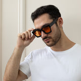 Chunky Oversize square Sunglasses in Black with Orange Lenses