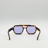 Angular Navigator style sunglasses in leopard print with Purple Lenses