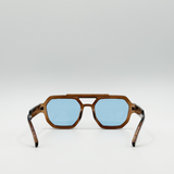 Angular Navigator style sunglasses in Brown with blue Lenses