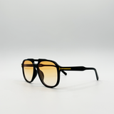 Oversized Navigator Sunglasses in Black with Orange Lenses