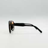 Oversized Navigator Sunglasses in Black with Orange Lenses