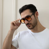 Oversized Navigator Sunglasses in Black with Orange Lenses