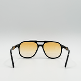 Oversized Navigator Sunglasses in Black with Orange Lenses