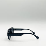 Retro Ribbed Navigator Sunglasses in Black