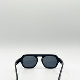 Retro Ribbed Navigator Sunglasses in Black