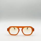 Retro Ribbed Navigator Sunglasses in Orange Grey