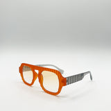 Retro Ribbed Navigator Sunglasses in Orange Grey