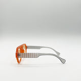 Retro Ribbed Navigator Sunglasses in Orange Grey