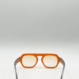 Retro Ribbed Navigator Sunglasses in Orange Grey