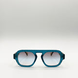 Retro Ribbed Navigator Sunglasses in Blue Green