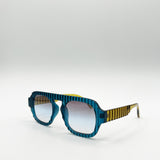 Retro Ribbed Navigator Sunglasses in Blue Green