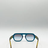 Retro Ribbed Navigator Sunglasses in Blue Green