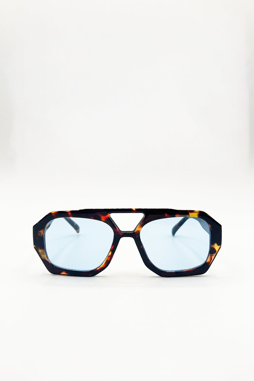 Tortoiseshell Navigator Sunglasses with Blue Lenses - svnx