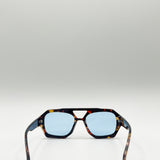 Tortoiseshell Navigator Sunglasses with Blue Lenses