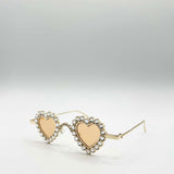 Heart Diamante Sunglasses Gold Champagne