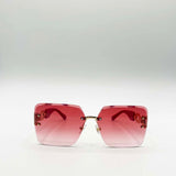 Rimless Oversized Square Sunglassses in Red Gold