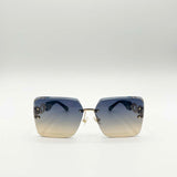 Rimless Oversized Square Sunglassses in Navy Gold