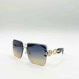 Rimless Oversized Square Sunglassses in Navy Gold