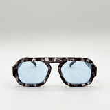 Tortoise Retro Navigator Sunglasses in Grey Blue