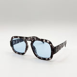 Tortoise Retro Navigator Sunglasses in Grey Blue