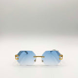 Rimless Oval Geometric Sunglasses in Gold Blue