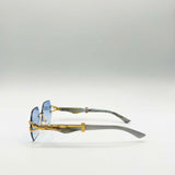 Rimless Oval Geometric Sunglasses in Gold Blue