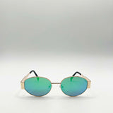 Rounded Oval Metal Frame Sunglasses in Gold Green