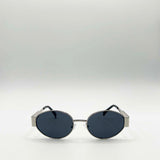 Rounded Oval Metal Frame Sunglasses in Silver Grey