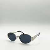 Rounded Oval Metal Frame Sunglasses in Silver Grey