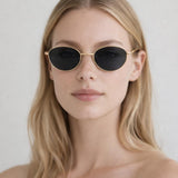 Metal Oval Cat Eye Sunglasses In Black - svnx