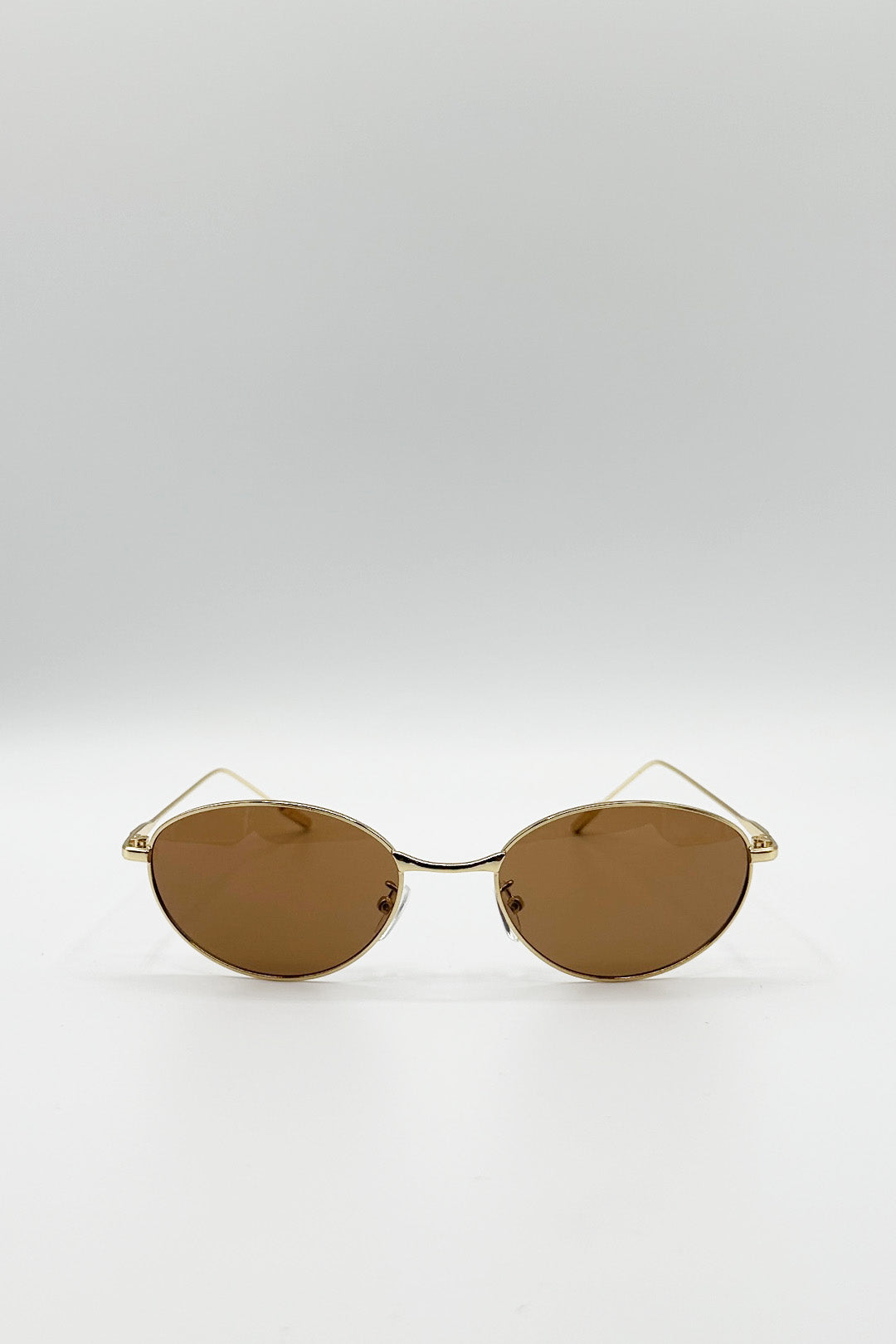 Metal Oval Cat Eye Sunglasses In Brown - svnx