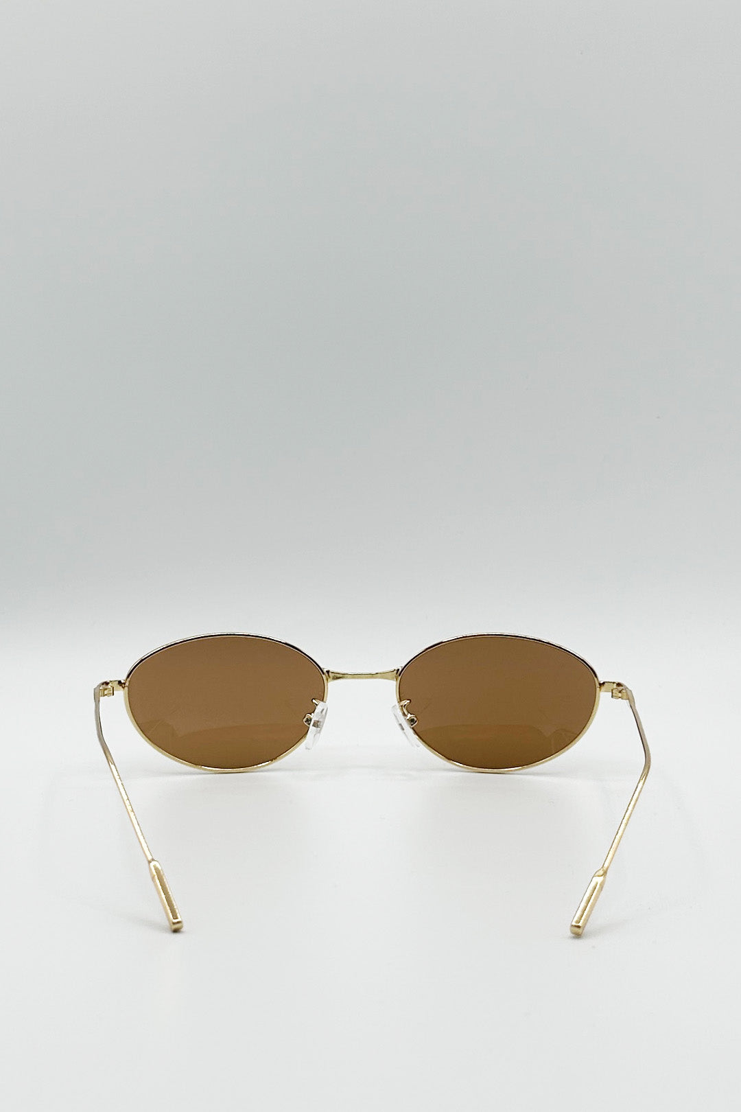 Metal Oval Cat Eye Sunglasses In Brown - svnx