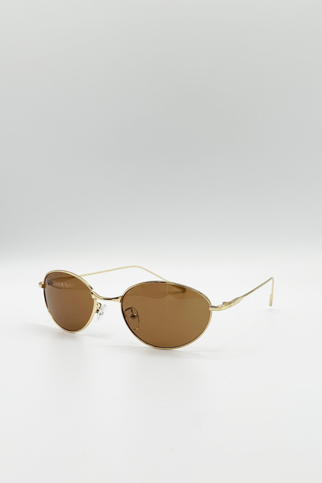 Metal Oval Cat Eye Sunglasses In Brown - svnx