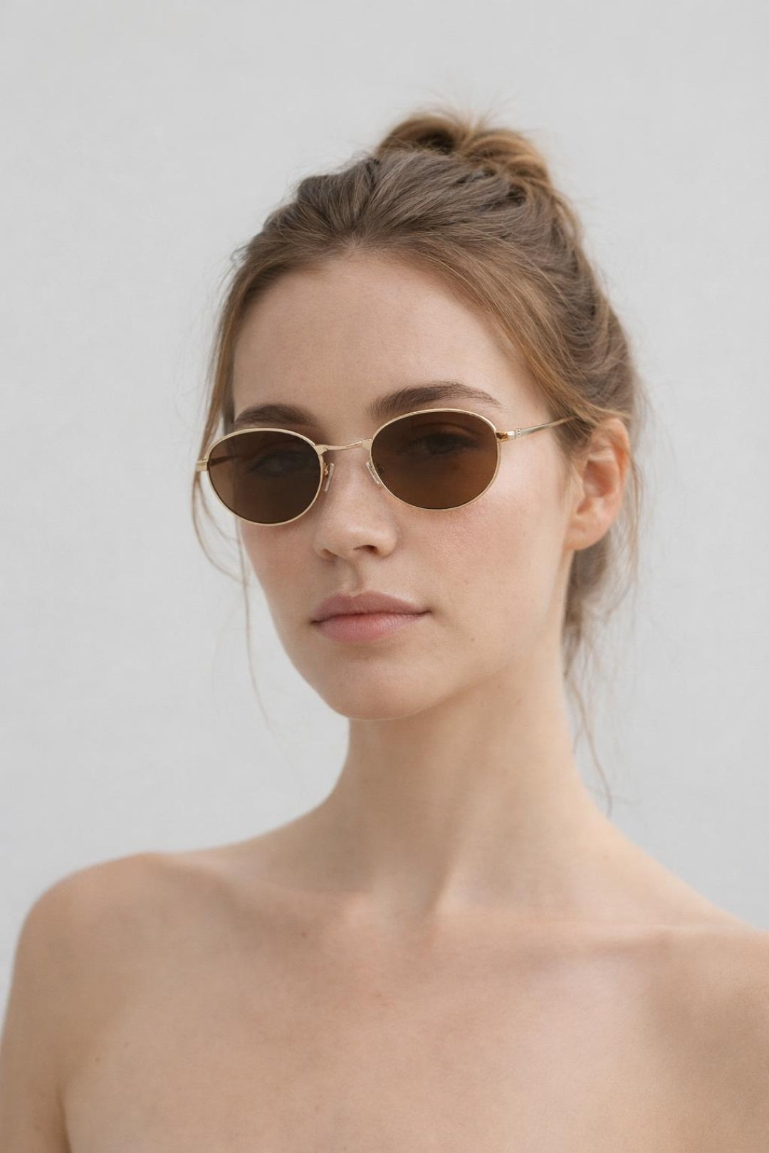 Metal Oval Cat Eye Sunglasses In Brown - svnx