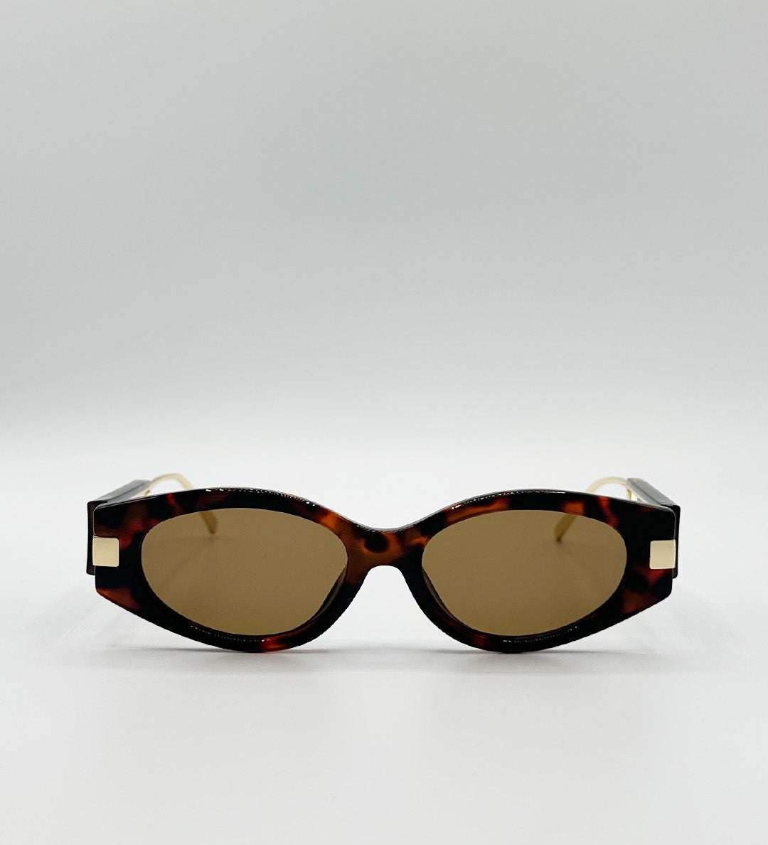 Oval Metal Detail Sunglasses In Tortoiseshell - svnx