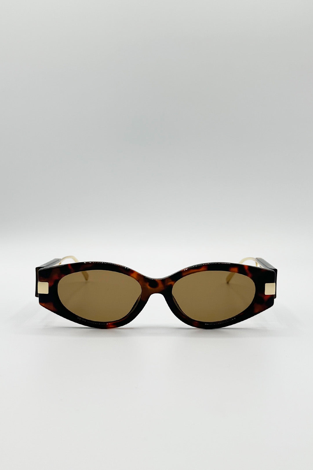 Oval Metal Detail Sunglasses In Tortoiseshell - svnx