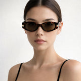 Oval Metal Detail Sunglasses In Tortoiseshell - svnx