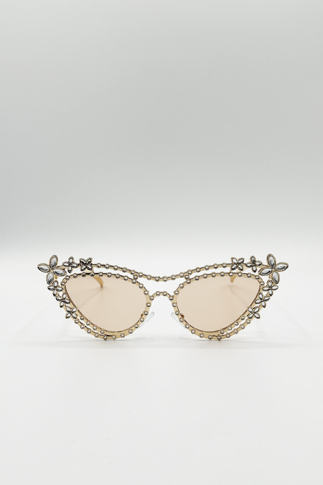 Diamante Cat Eye Sunglasses In Champagne - svnx
