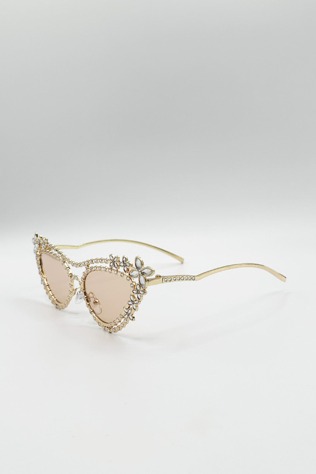 Diamante Cat Eye Sunglasses In Champagne - svnx