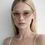 Diamante Cat Eye Sunglasses In Champagne - svnx