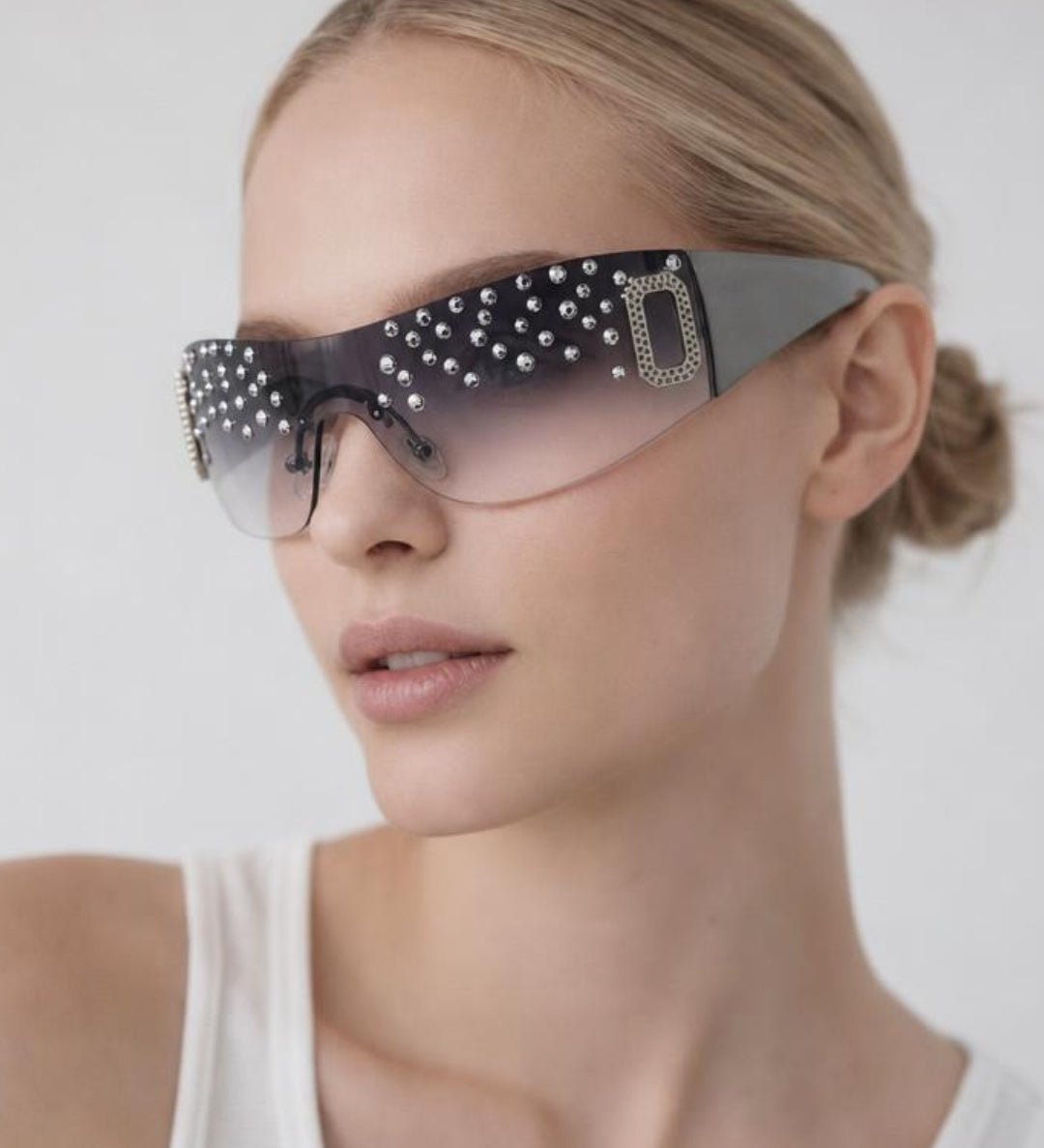 Racer Diamante Sunglasses In Silver