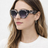 Round Stripe Cat Eye Sunglasses In Black - svnx