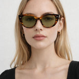 Round Stripe Cat Eye Sunglasses In Brown Yellow - svnx